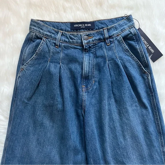 New! VERONICA BEARD Mia Pleated High Waist Wide Leg Jeans - Picture 7 of 11